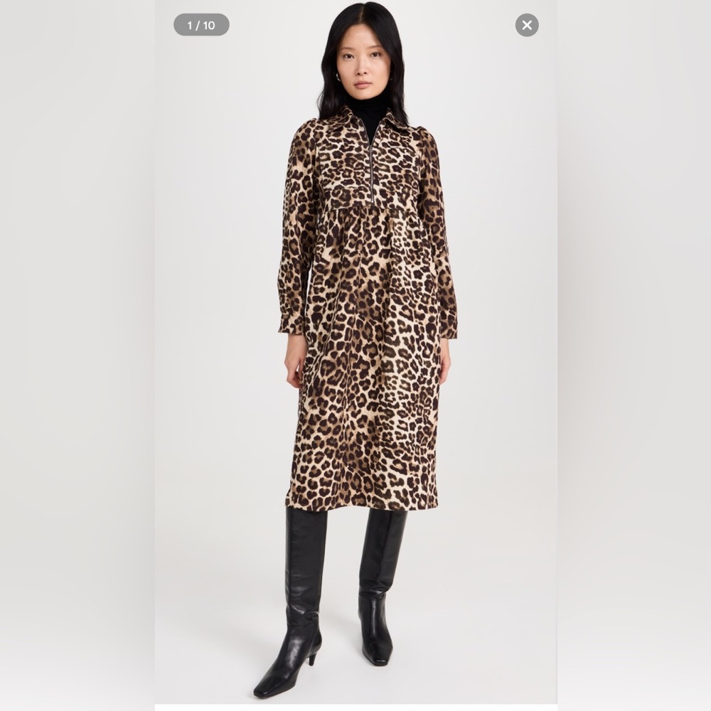 Leopard Print Denim Midi Dress